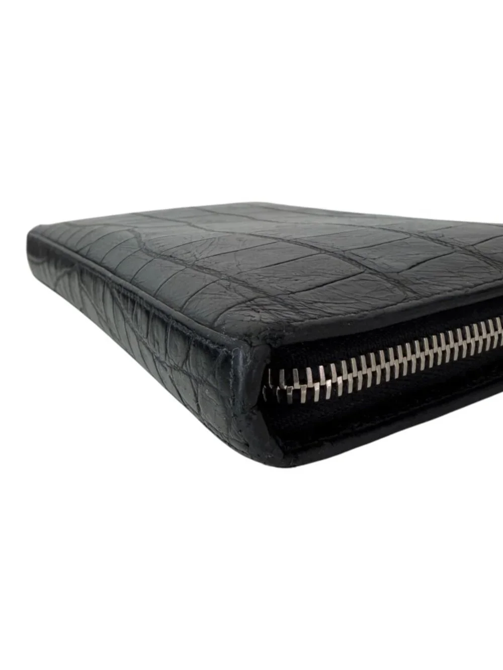 Saint Laurent Black Crocodile-Embossed Paris Zip Around Wallet